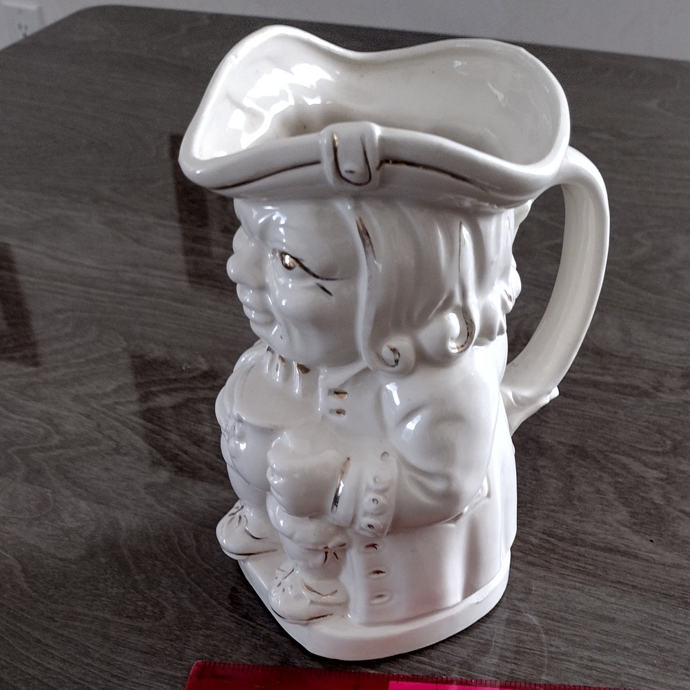 Vintage Toby White Glazed Ceramic Collectible Pitcher Jug Vase English Admiral